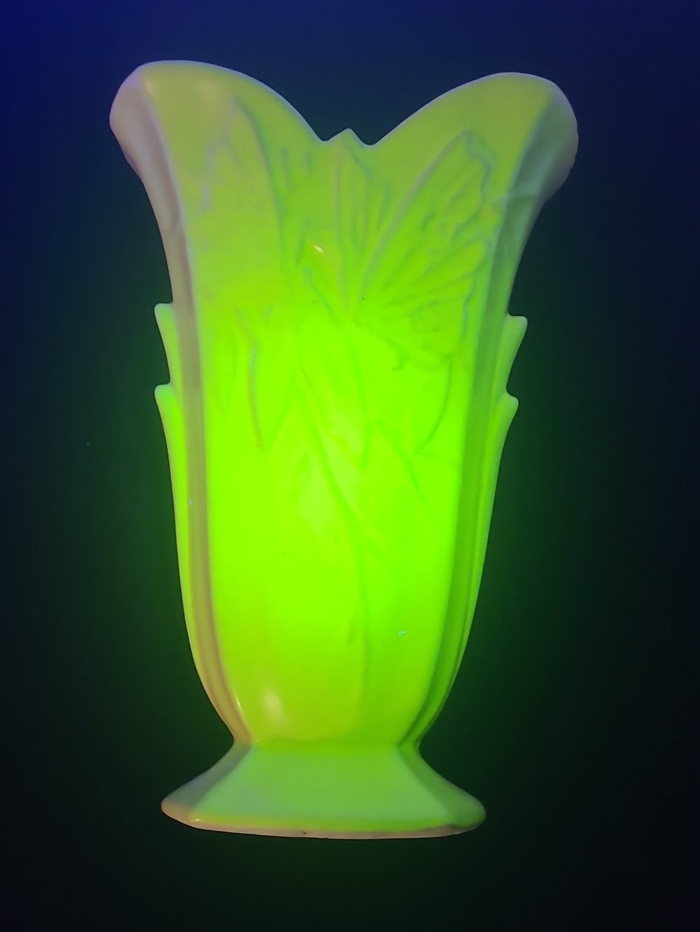 Vintage 1940s Nelson McCoy Pottery Art Deco Uranium Glaze Butterfly Vase